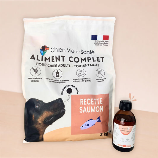 Pack saumon vitalité (croquette au saumon + huile au saumon)
