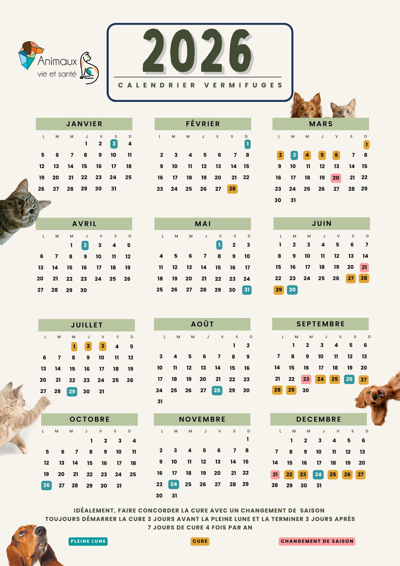 Calendrier vermifuges annuel